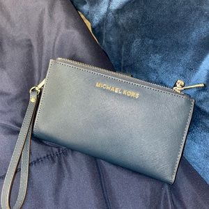 Navy Blue Double-Zip Michael Kors Phone Wallet